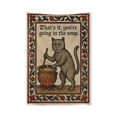 Weird Medieval Cat Woven Tapestry Vintage Medieval Cat Aesthetic Wall Art Fun…