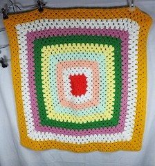 Vintage Crochet Afghan Granny Square Blanket Throw Handmade Multicolor 29 X 29in