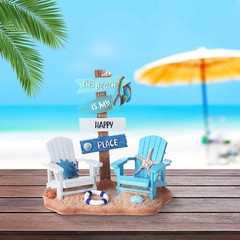 Wonderjune Beach House Decor Coastal Chair 7 x 7 x 3 inches, Blue and White