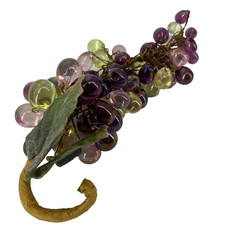 Vintage Lucite Iridescent Multicolor Grape Cluster Sugared Leaves 8″
