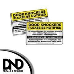 Door Knockers Please Note Sticker Funny $50 NO SOLICITING Vinyl Decal 5×3 2 Pack