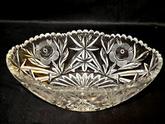 McKee Innovation Cut Glass Oval Decorative Fruit Bowl Sawtooth Rim 10″ Antique