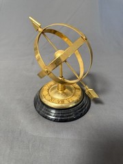 Vintage Brass Armillary Sphere Sundial Desk Ornament Marble Base 6 In