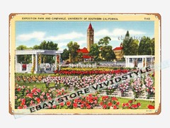tin sign 1930s-40s Exposition Park Campanile Southern California