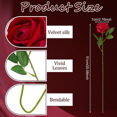 Ovveroche 90 Pcs Red Velvet Rose Artificial Flowers, 51cm Silk Wedding Fake S…