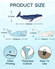 Blue White Whale Wall Decor Wooden Nautical Beach Coastal Home Hanging Art
