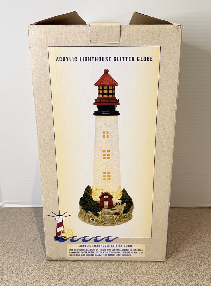 Cracker Barrel Acrylic Lighthouse Glitter Globe Lighted Rare NEW IN BOX