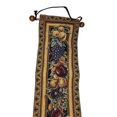VTG Woven Tapestry Wall w/ Hanging String Fruit Design Gold Border Decor 40″