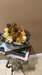 Large Handcrafted Footed Organic Marble Decorative Bowl Carved In Pakistan