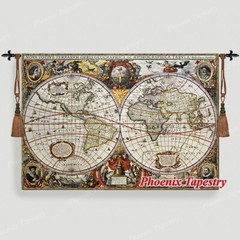 Antique Map Tapestry Wall Hanging Jacquard Weave Gobelin Medieval 100% Cotton