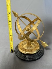 Vintage Brass Armillary Sphere Sundial Desk Ornament Marble Base 6 In