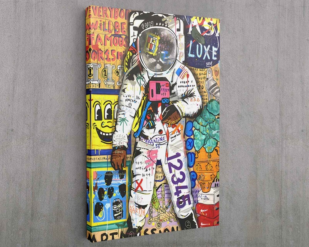 Cool Moon Astronaut Banksy Graffiti Street Art Canvas Print Wall Art