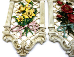 Set of 2 Vintage Garden Path Floral Resin Wall Art Plaque 13.5″ x 6″in
