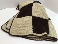 AFGHAN – LARGE – Hand Knit – 58″ X 45″ – Brown and Cream – Machine Wash &Dry