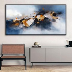 Pogusmavi Abstract Wall Art for Living Room – Navy Blue Modern Wall Art 20x40IN