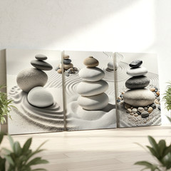 3 Pieces Zen Stone Balance Sand Patterns Tranquil Large Wall Art for Set Of 3