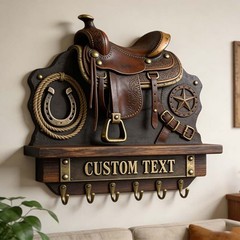 Personalized Ranch-Style Horse Saddle & Steed Themed Wall-Mounted Key Holder