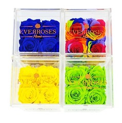ROYAL BLUE Rose in a square shaped acrylic box real long-lasting preserved rose