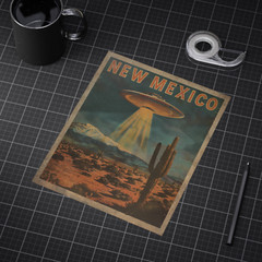 UFO NEW MEXICO Travel Poster, Roswell Alien Cactus Decor, Retro Sci-fi Wall Art