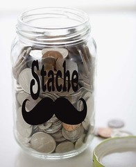 Moustache STACHE Money Jar Vinyl Sticker Decal 5.5″h x 5″w Mustache