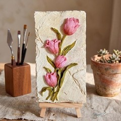 3D Floral Relief Resin Plaque Wall Decor, Painted Multicolor Rectangle Panel