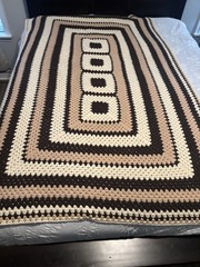 Handmade crochet ” Granny Square Beige, Brown, Ivory Open Weave 80″L x 48″ W
