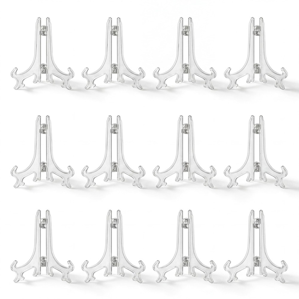 Artliving 4 Inch Clear Plastic Easels or Stand/Plate 4 inch (12 pack), White