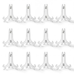 Artliving 4 Inch Clear Plastic Easels or Stand/Plate 4 inch (12 pack), White