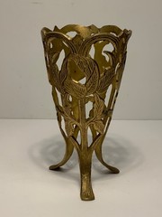 Vintage Brass Floral Design Vase Holder 6.5 in.