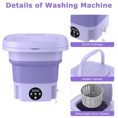 1Pc Portable Washing Machine Foldable Laundry Machine With Detachable Drain Bask