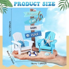 Wonderjune Beach House Decor Coastal Chair 7 x 7 x 3 inches, Blue and White