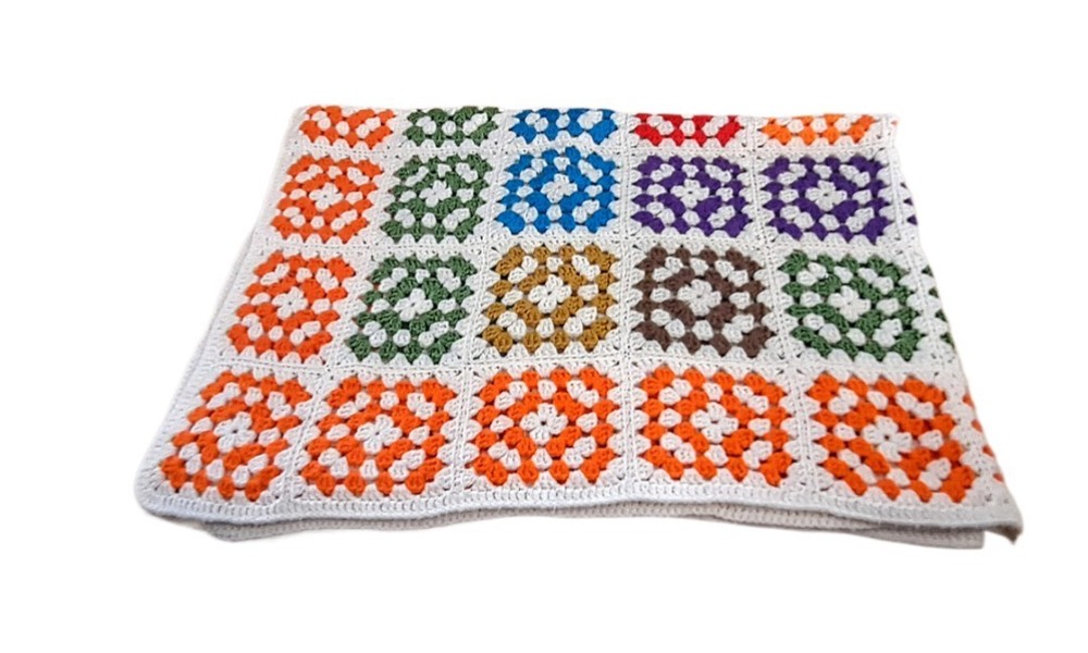 Handmade Granny Squares Crocheted Cotton Afghan Throw 44”x64” Perfect OOAK