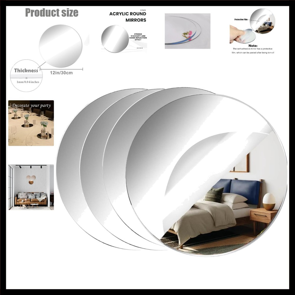 Acrylic Round Mirrors, 12 inch No Glass Circle Mirror Tiles Self Adhesive Mir…