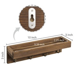 MyGift Dark Brown Wood Entryway Hanging Storage Shelf with 4 Metal Key Hooks