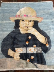 Mid Century Peruvian Folk Woven Wall Tapestry Cultural Art Child Peru, 42×36
