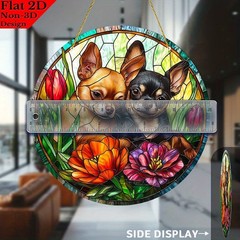 Vibrant Two Chihuahuas Acrylic Suncatcher Pet Lover Home Hanging Decoration Gift