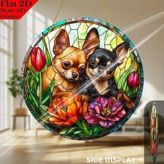 Vibrant Two Chihuahuas Acrylic Suncatcher Pet Lover Home Hanging Decoration Gift