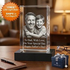 Custom 3D Crystal Photo Gift for Mom Dad Personalized FREE Light Base