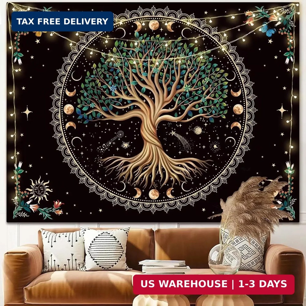 Tree of Life Fantasy Forest Tapestry Vintage Boho Mandala Tapestries for Bedroom