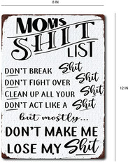 Funny Mom’s Sh!t List Gift for Mom Mama Rustic look Rural Aluminum Craft Sign