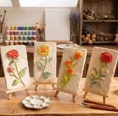 3D Floral Relief Resin Plaque Wall Decor, Painted Multicolor Rectangle Panel