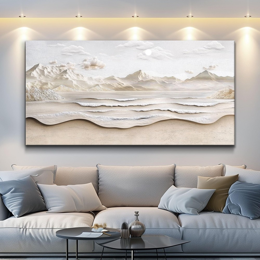 Abstract Sea View With White Mountain Landscape Painting Wall Art For Living …