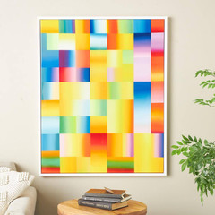 1- Panel Geometric Ombre Square Pop Art Framed Wall Art with White Frame 41 In.