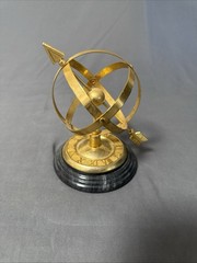 Vintage Brass Armillary Sphere Sundial Desk Ornament Marble Base 6 In