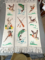VTG Outdoors Wildlife Afghan Granny Throw Blanket Hunting Fishing Fish Deer Duck