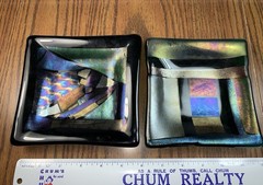Iridescent Dichroic Fused Art Glass Small Trinket Dish 7” Hackett Studio Artist