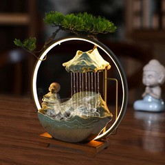 Desktop Waterfall Fountain Indoor Tabletop Ornament Resin Monk Feng Shui