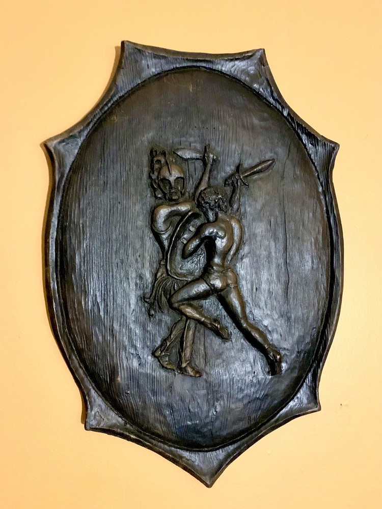 Awesome Vintage Warrior Knight MCM Black Shield Resin Large Wall Art Plaque
