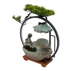 Desktop Waterfall Fountain Indoor Tabletop Ornament Resin Monk Feng Shui