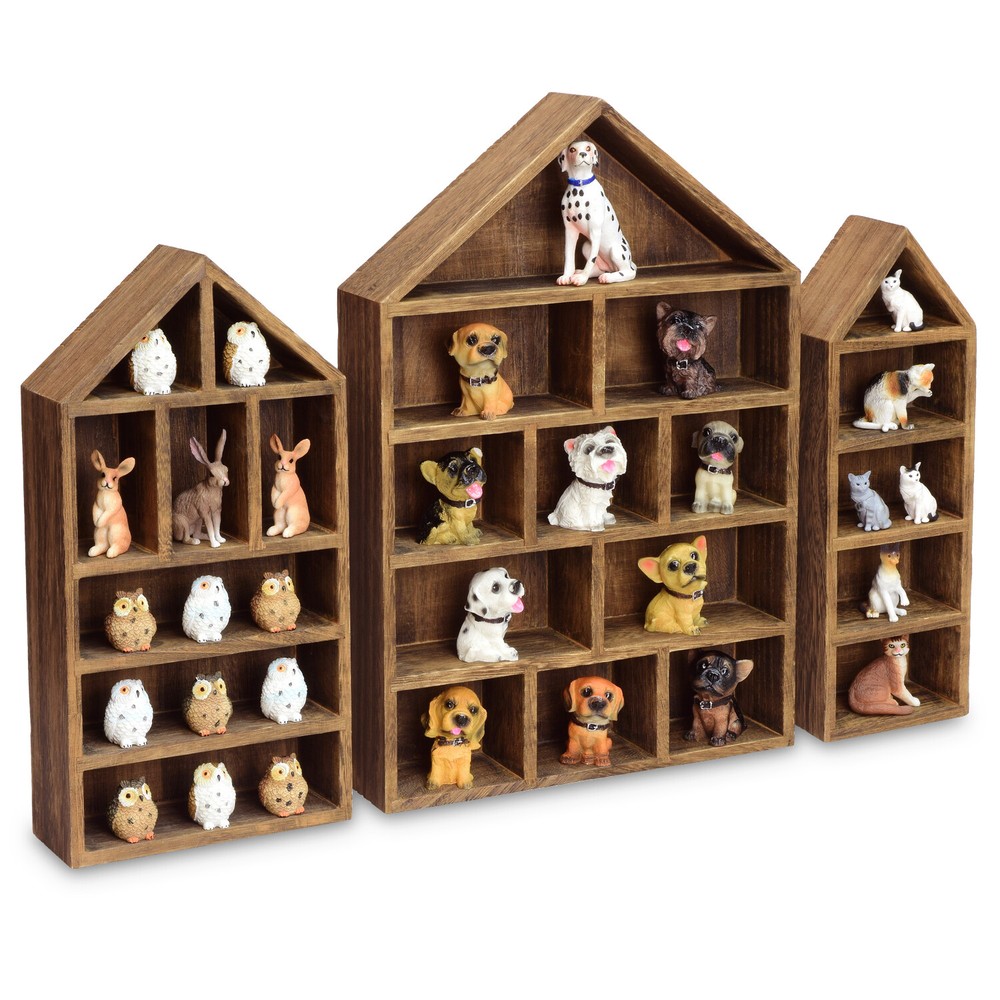 Neuxi House-Shaped Wooden Shadow Cubby Box Display Shelf Organizer, Set of 3
